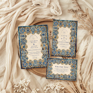Königlich blaue islamische Hochzeit Dankeskarte