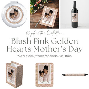Blush Pink Golden Hearts Mother's Day Foto Karte