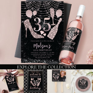 35. Geburtstag Rose Gold & Black Glitzer Dankeskarte