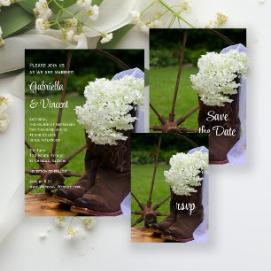 Rustic Hydrangea Cowboy Boots Western Wedding RSVP
