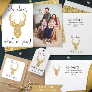 Oh Deer, What A Year! Funny Christmas Real Folien Feiertagspostkarte