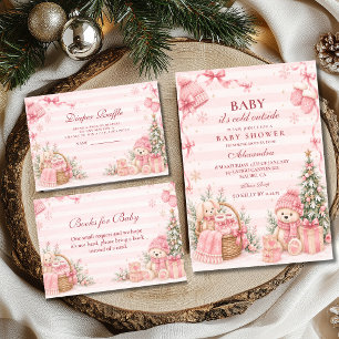 Rosa Winter Wonderland Baby Shower Windelraffle Begleitkarte