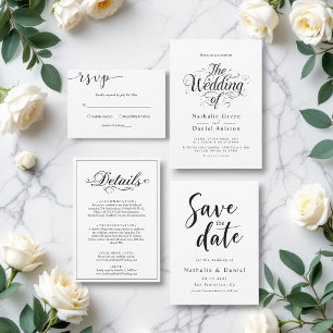 Delikate Schwarz-Weiß-Script Einfache Hochzeit RSVP Karte