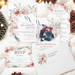 Eleganter Winter Floral Soft Watercolor Wedding RS RSVP Karte