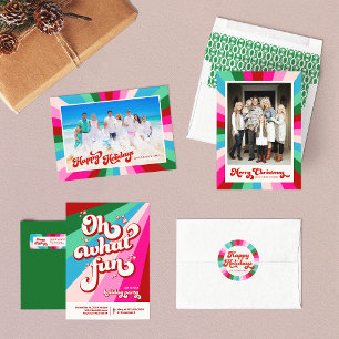 Retro Festivals Rainbow Pink Weihnachtsfeiertag Fo Feiertagskarte