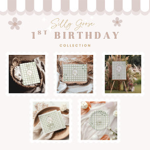 Albern Gänse 1. Geburtstag Gingham Einladung