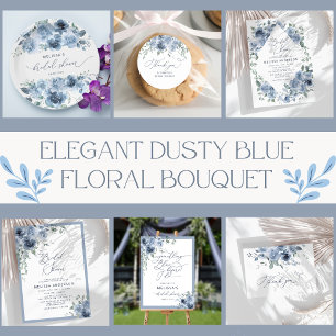 Dusty Blue Floral Wedding Danke Card