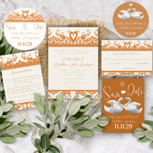 Blue Swirl Swan Love Birds Wedding Einladung