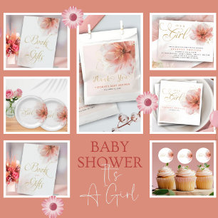 Es ist eine Girl Pink Gold Floral Modern Baby Dusc Dankeskarte