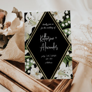 Schwarze Hochzeit Blumen Lily Einladung Klassiker 