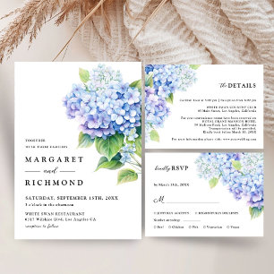 Hydrangea Dusty Blue Floral Wedding retten das Dat Einladung