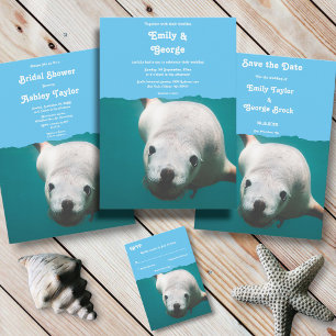 Navy Blue Underwater Sea Lion Ocean Brautparty Einladung