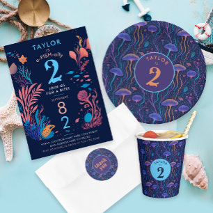 Moderner Niedlicher Blue Ocean Nautic Fish Kinderg Einladung