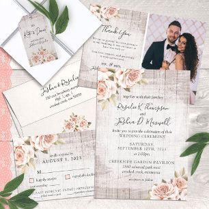 Rustikales Holz & Rose Shabby Wedding Vielen Dank  Dankeskarte