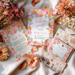 Bohemische Wildblumen Fotos Abschluss Einladung