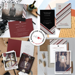Moderne Classic Button Stripes Foto Graduation Par Einladung