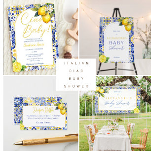 Ciao Baby Blue Tiles Lemon Amalfi Arch Baby Dusche Einladung