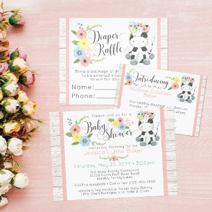 KuhBaby-Dusche   Niedliches Blumenkalb auf rustika Einladung
