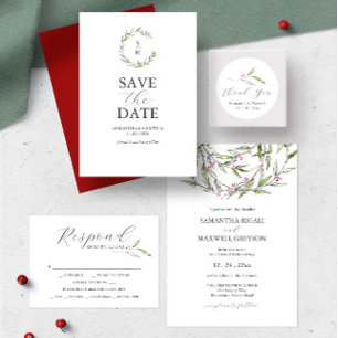 Winter Wedding Website Beilage Karte Botanicals
