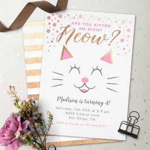 Kitty Cat Pink Gold Geburtstagsparty Einladung