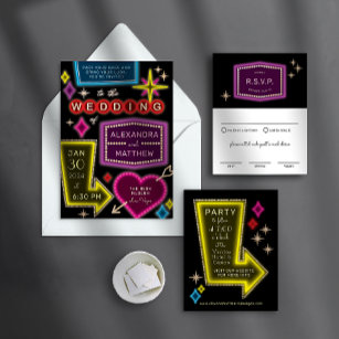 Neon Sign Vegas Wedding RSVP Enclosure Card Begleitkarte