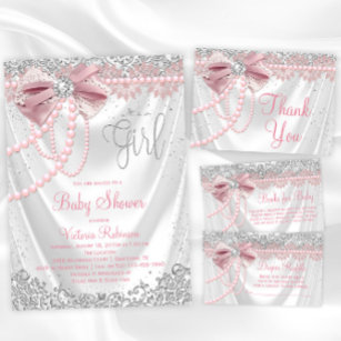 Elegantes, rosa Diamant Pearl Diaper Raffle Begleitkarte