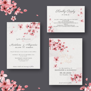 Rosa Kirsche Blüten Romantische Hochzeit Einladung