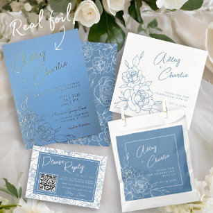 Dusty Blue White Botanic Gastgeschenk Hochzeit Vie Quadratischer Aufkleber