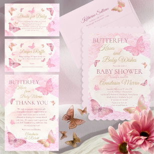 Butterfly Kisses and Baby Wish Girl Baby Shower Einladung