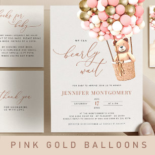 Pink Gold Teddy Bären Ballon Girl Bearly Wait Einladung