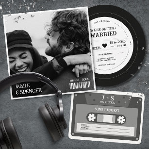Vintag Retro Vinyl Record QR Hochzeit Einladung