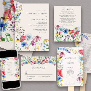 Wildblume Hochzeit rustikales Foto Einladung