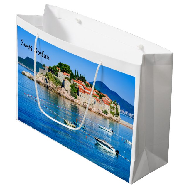 Sveti Stefan Budva Montenegro Große Geschenktüte (Vorderseite Schrägansicht)