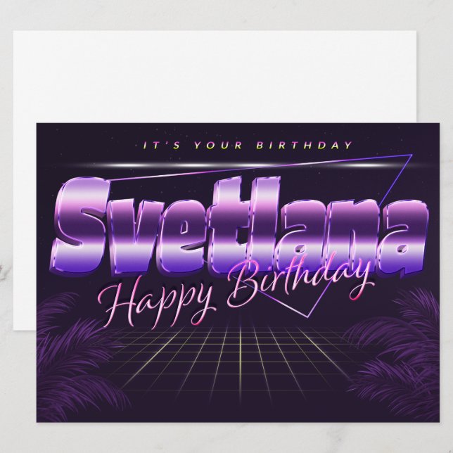 Svetlana Name Vorname lila retro Karte Geburtstag (Vorne/Hinten)