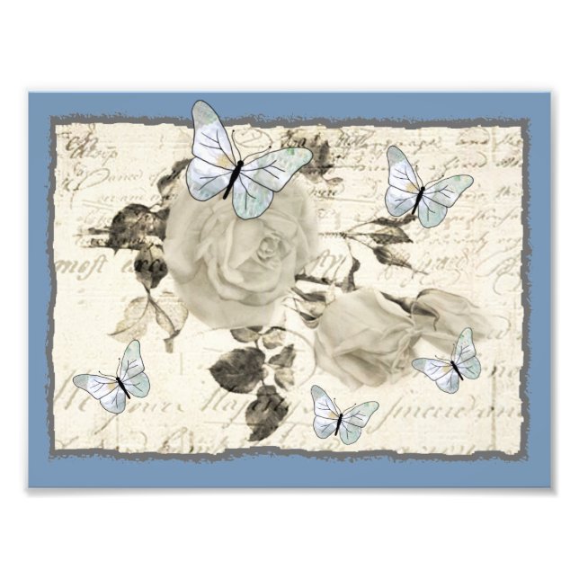 SW Rose und Schmetterlinge Fotodruck (Vorne)