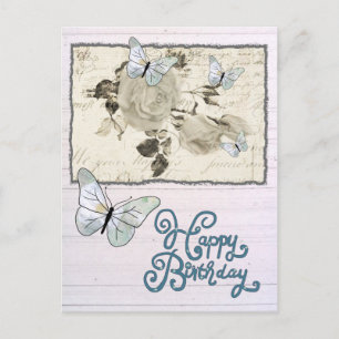 SW Rose und Schmetterlinge Postkarte