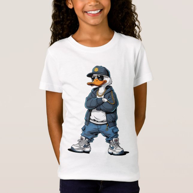 Swag Cartoon Duck with Gold Chains and Hoodie T-Shirt (Vorderseite)