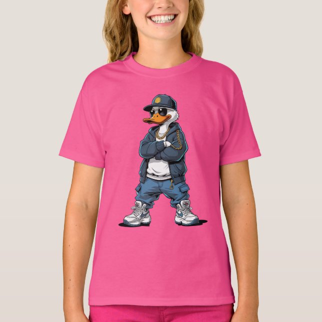 Swag Cartoon Duck with Gold Chains and Hoodie T-Shirt (Vorderseite)