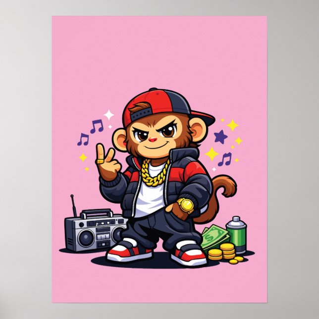 Swag Monkey Canvas - Urban Style Boombox Kunst Poster (Vorne)