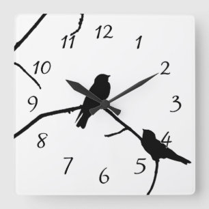 Swallow or Swifts Silhouette Love Bird Watching Quadratische Wanduhr