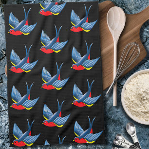 Swallow Red Blue Tattoo Geschirrtuch