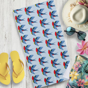Swallow Red Blue Tattoo Strandtuch