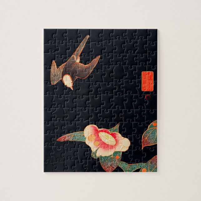 Swallow und Camellia (1900) von Ito Jakuchu Puzzle (Vertikal)