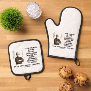 Swami Vivekananda World Great Gymnasium Strong Qte Ofenhandschuh & Topflappen-Set