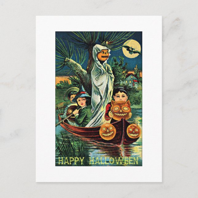 Swamp Ghost Pumpkin Vintag Halloween Postkarte (Vorderseite)