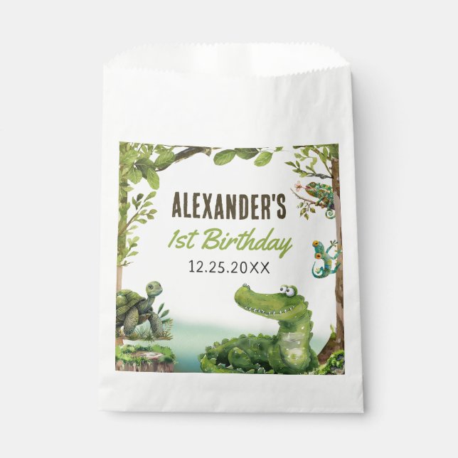 Swamp Reptile 1. Geburtstag Party Geschenktütchen (Vorderseite)