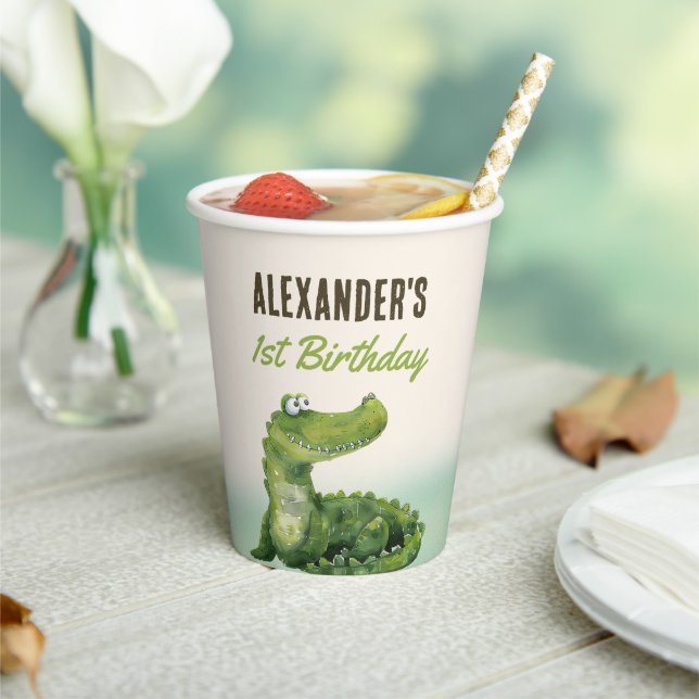 Swamp Reptile 1. Geburtstag Party Pappbecher (In Situ)