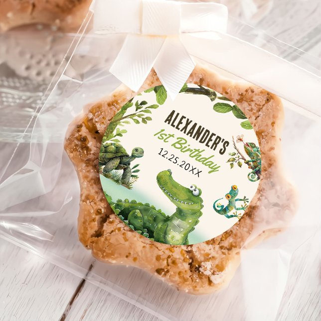 Swamp Reptile 1. Geburtstag Party Runder Aufkleber (Von Creator hochgeladen)