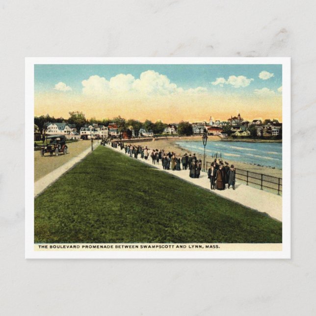 Swampscott, Lynn MA, Promenade c1920s Vintag Postkarte (Vorderseite)