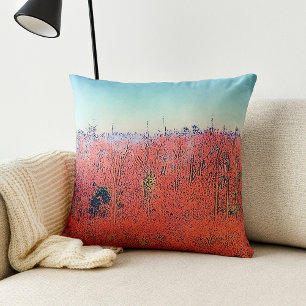 Swampy Forest Illustration in Orange und Blue Kissen